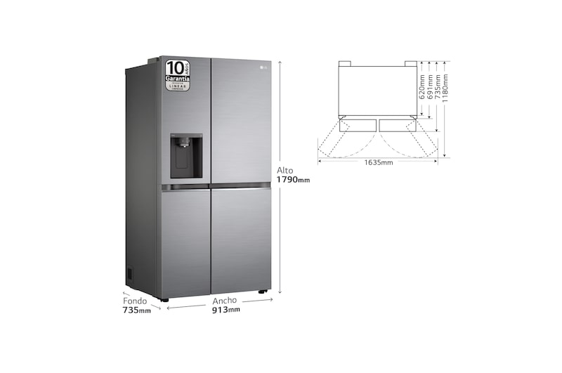 LG Outlet Frigorífico Side By side Serie 700, Inverter Linear compressor, Clasificación D, 635 L, sin toma de agua, GSLV71PZTD.OUTLET