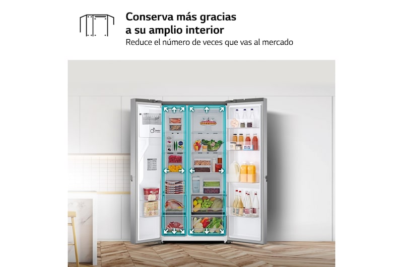 LG Outlet Frigorífico Side By side Serie 700, Inverter Linear compressor, Clasificación D, 635 L, sin toma de agua, GSLV71PZTD.OUTLET