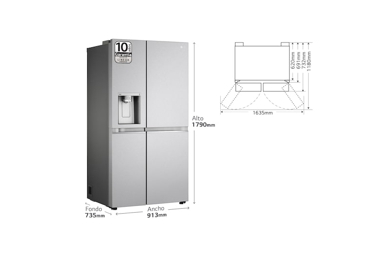 LG Frigorífico American Side by Side, gran capacidad, 635L  - Acero, GSLV91MBAC