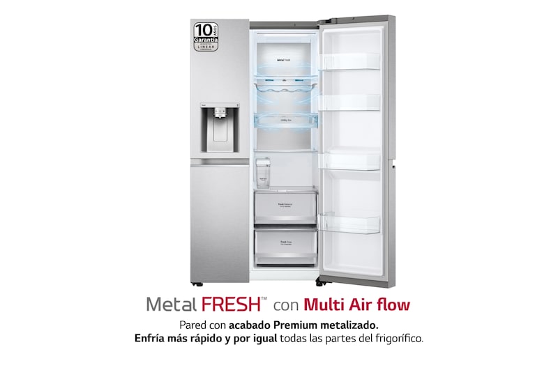 LG Frigorífico American Side by Side, gran capacidad, 635L  - Acero, GSLV91MBAC