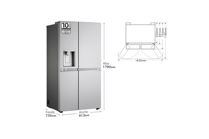 LG Frigorífico American Side by Side, gran capacidad, 635L - Acero, GSLV91MBAC