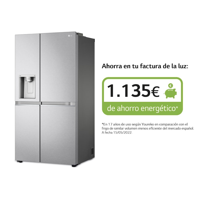 LG Frigorífico Americano Side By side, Clasificación D, 635 L, sin toma de agua, GSLV91MBAD