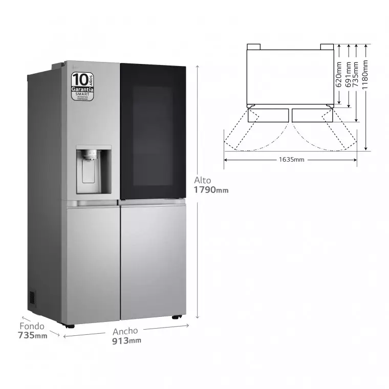 LG Frigorífico Side By side  Serie 900, Instaview Door-In-Door, con Craft Ice, Acero texturizado antihuellas.  D, 628 L, GSXE90MBDD.AMBQEUR