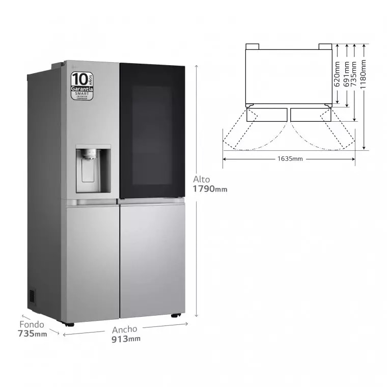 LG Frigorífico Side By side  Serie 900, Instaview Door-In-Door, con Craft Ice, Acero texturizado antihuellas.  D, 628 L, GSXE90MBDD.AMBQEUR