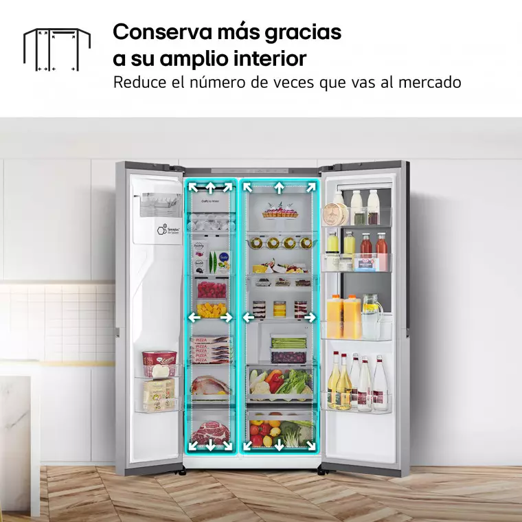 LG Frigorífico Side By side  Serie 900, Instaview Door-In-Door, con Craft Ice, Acero texturizado antihuellas.  D, 628 L, GSXE90MBDD.AMBQEUR