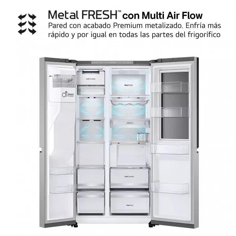 LG Frigorífico Side By side  Serie 900, Instaview Door-In-Door, con Craft Ice, Acero texturizado antihuellas.  D, 628 L, GSXE90MBDD.AMBQEUR