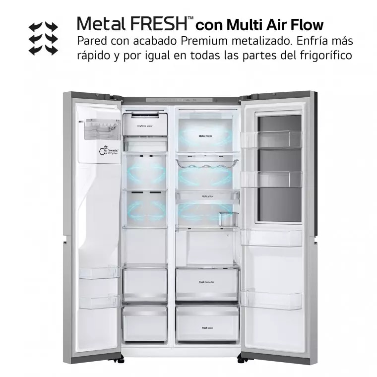 LG Frigorífico Side By side  Serie 900, Instaview Door-In-Door, con Craft Ice, Acero texturizado antihuellas.  D, 628 L, GSXE90MBDD.AMBQEUR