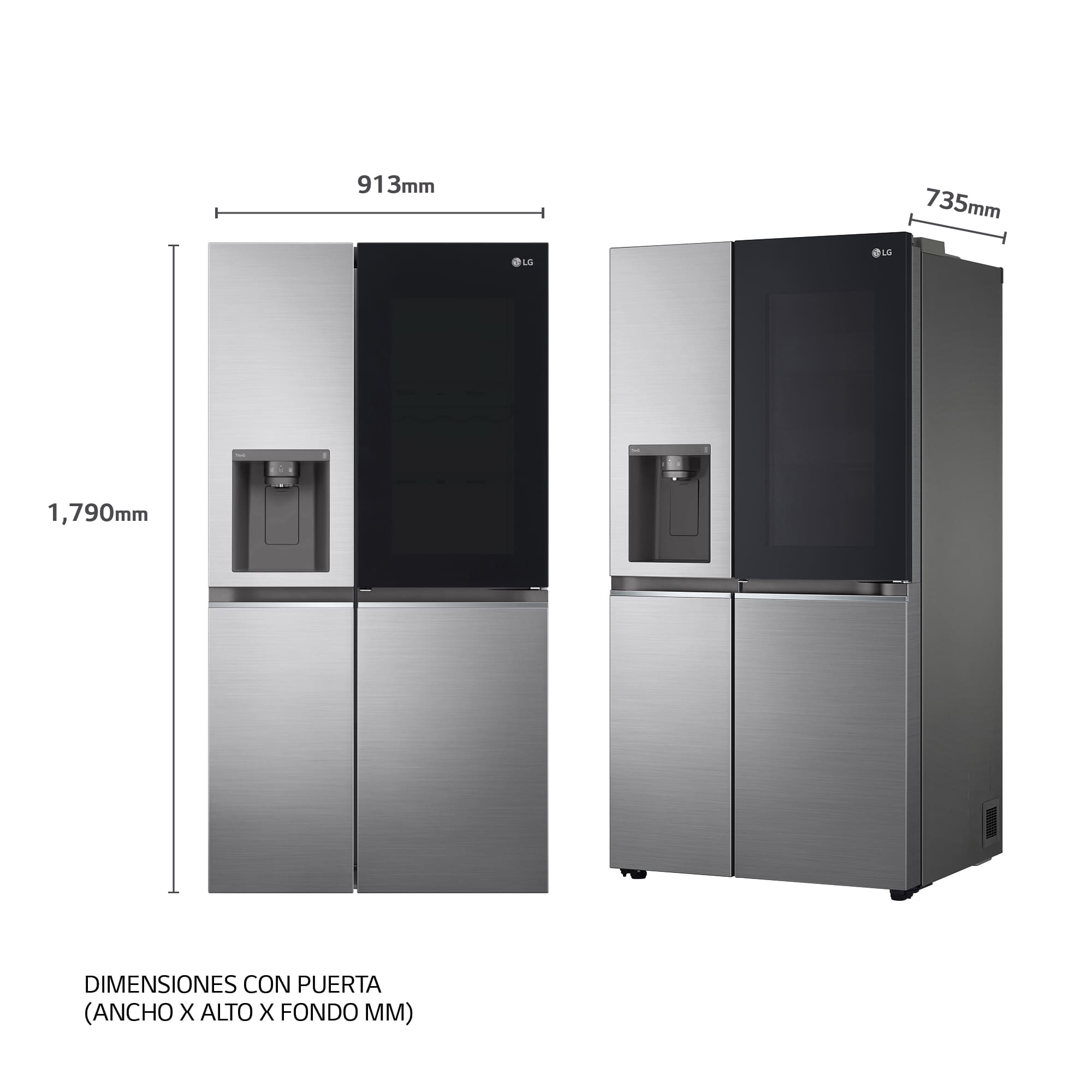 LG Frigorífico Side By side , Serie 800, Instaview Door-In-Door, Clasificación E, 635 L, GSXV80PZLE