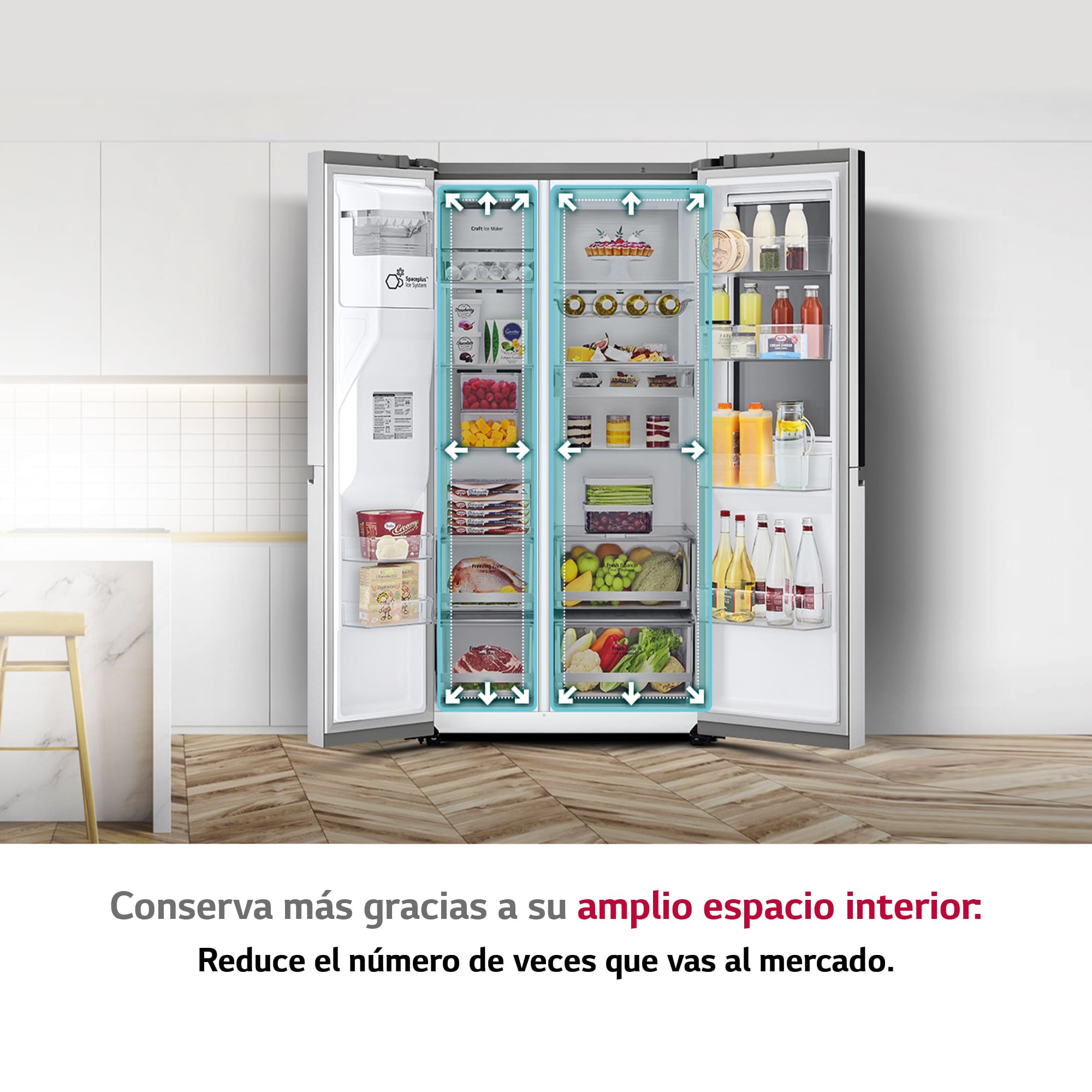 LG Frigorífico Americano Instaview™ ThinQ™, 635L, Sin Toma de Agua - Acero, GSXV91BSAE