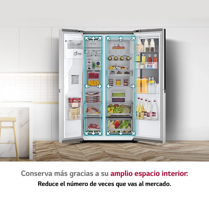 LG Frigorífico Americano Instaview™ ThinQ™, 635L, Sin Toma de Agua - Acero, GSXV91BSAE