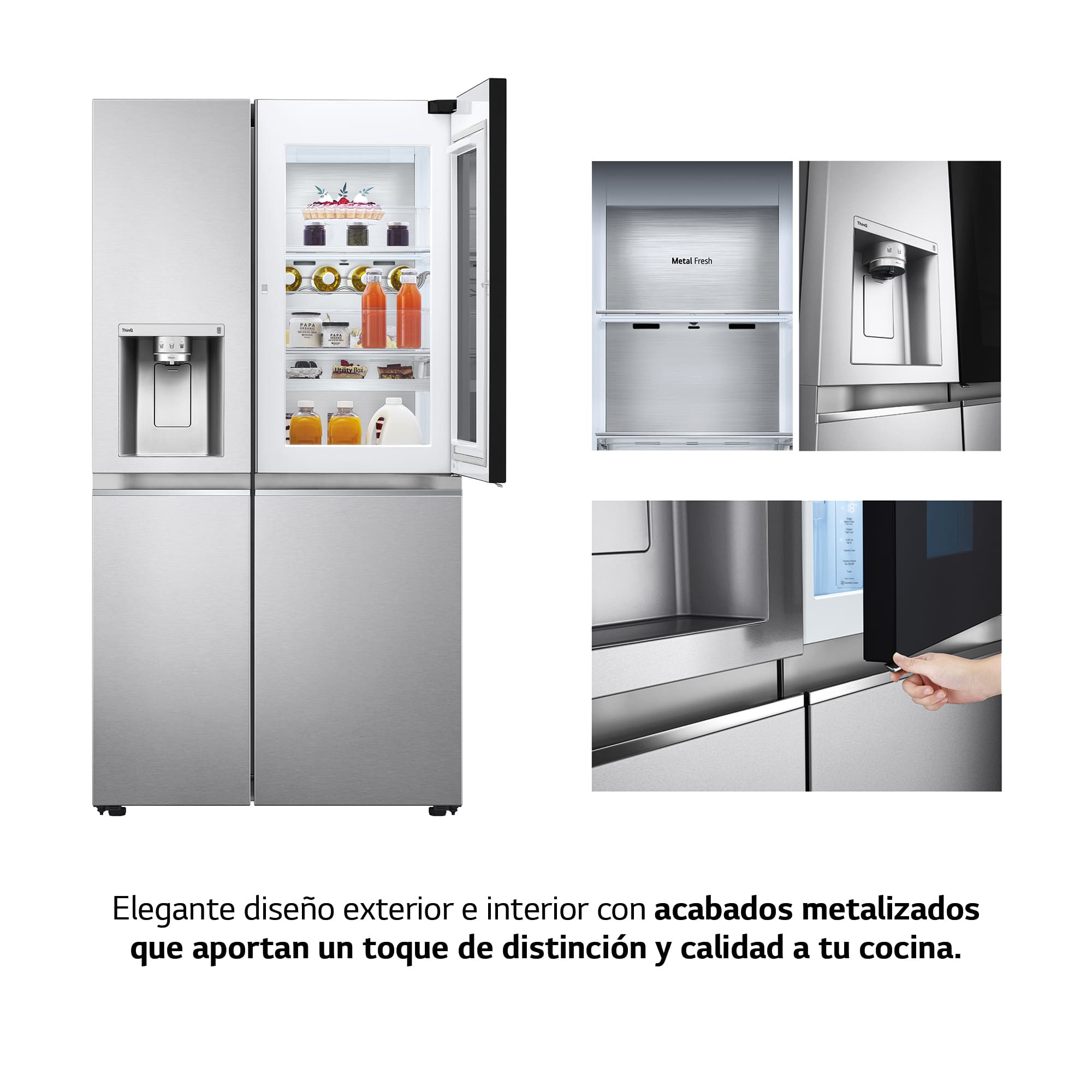 LG Frigorífico Americano Instaview™ ThinQ™, 635L, Sin Toma de Agua - Acero, GSXV91BSAE