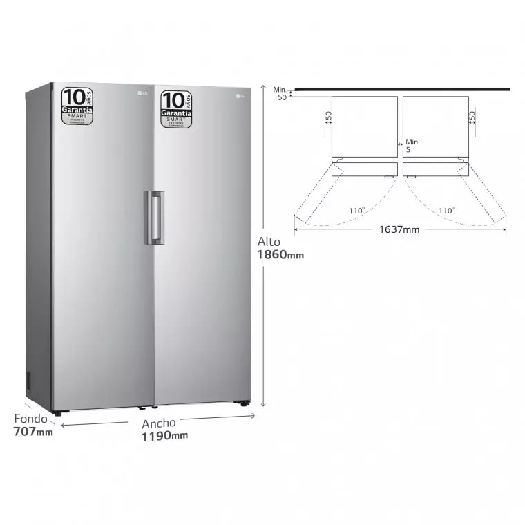 LG Set Frigorífico y congelador, 186cm, clasificación E, Inox antihuellas, GT415PZGSZ.SET
