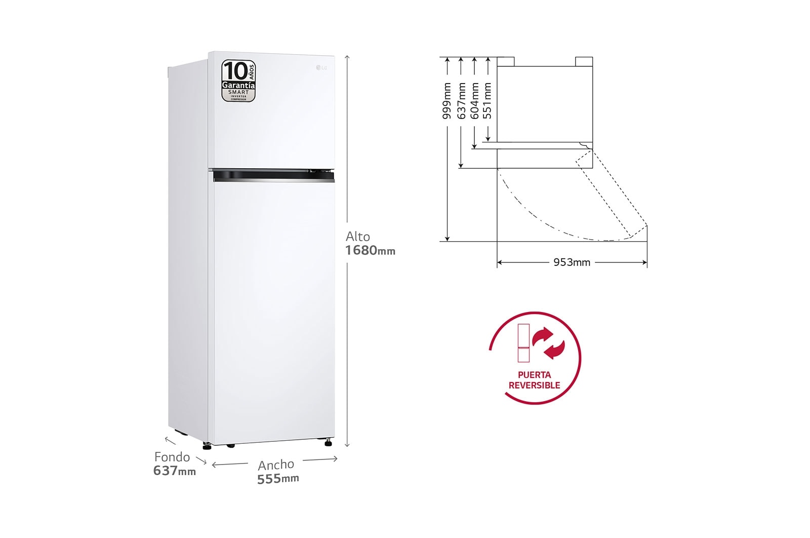 LG Outlet Frigorífico 2 Puertas, Total No Frost, 1,68 m., 287 L., Clasificación E, GTBV20SWGKD.OUTLET