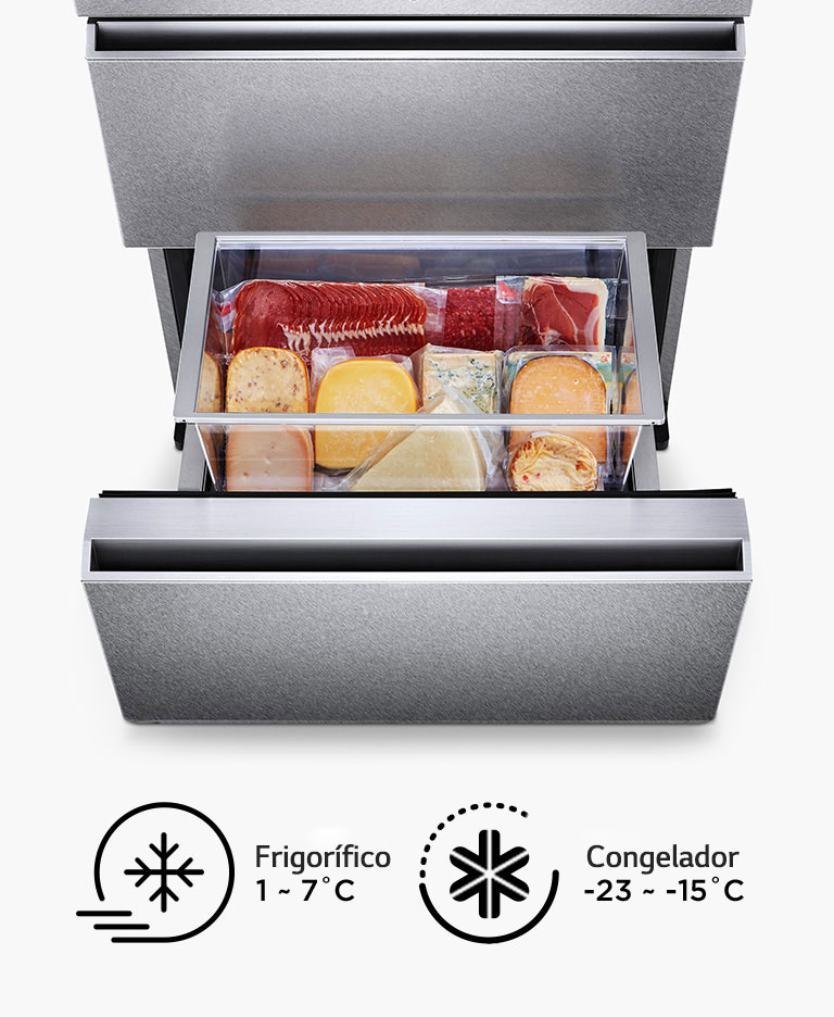 Mantén en perfecto estado tus productos gourmet que acompañarán al vino con los cajones de temperaturas personalizadas.