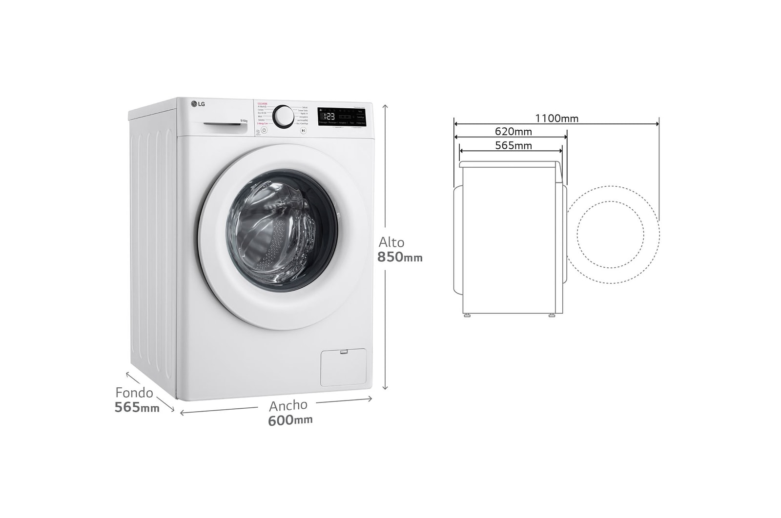 LG Lavasecadora inteligente AI Direct Drive TM, Vapor 9/6kg, 1400rpm, Un 10% más eficiente que A(lavado) /D(secado) Blanca, Serie 500 , F4DR5009A3W