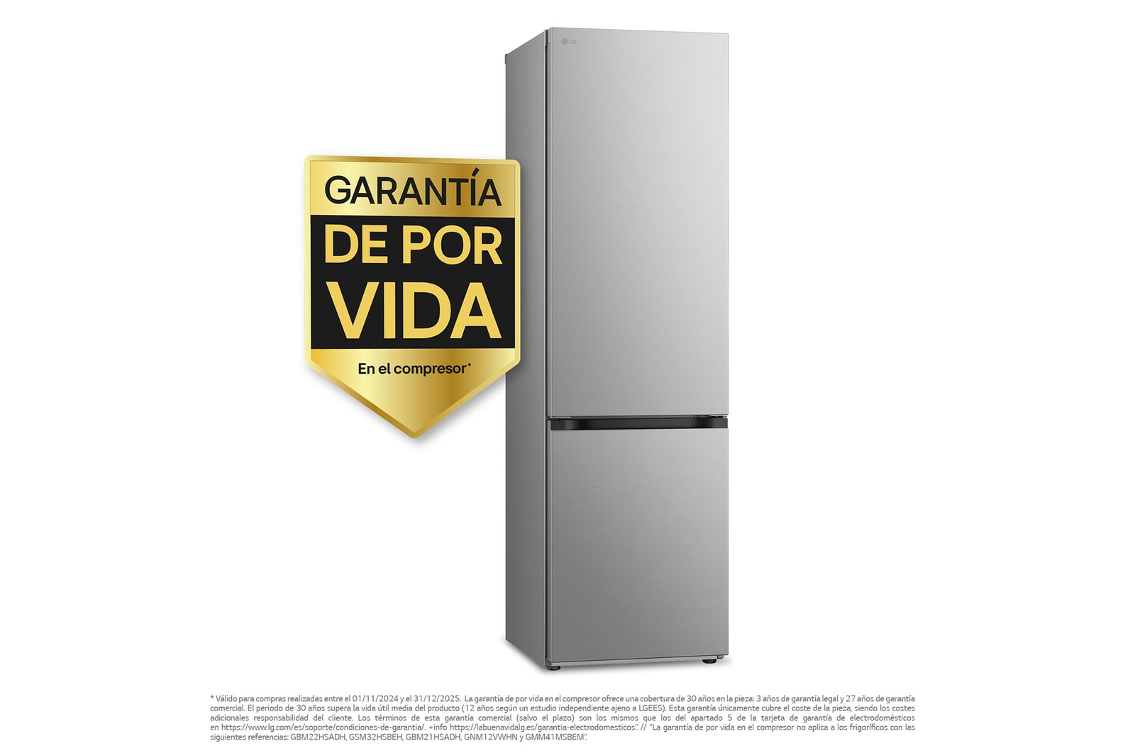 LG Frigorífico Combi Door Cooling+, 2,03m, Clasificación D, capacidad de 419l, inox antihuellas. Serie 300 , GBV3200DPY