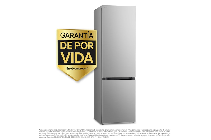 LG Frigorífico Combi Door Cooling+, 2,03m, Clasificación D, capacidad de 419l, inox antihuellas. Serie 300 , GBV3200DPY