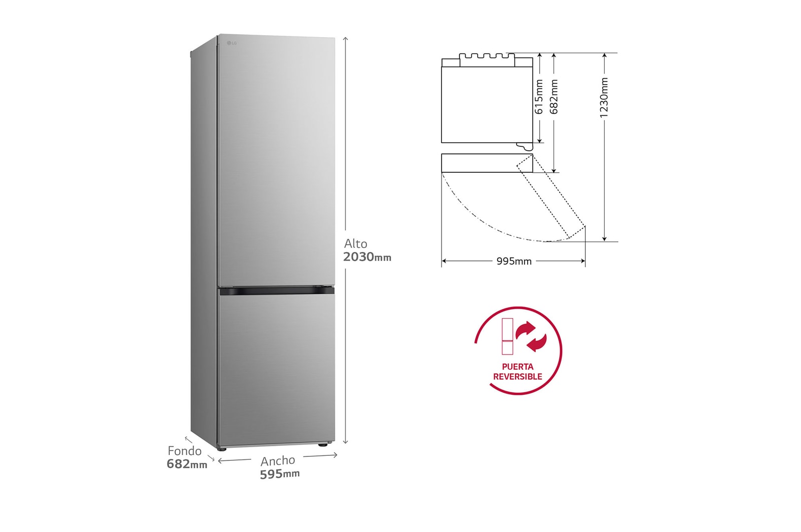 LG Frigorífico Combi Door Cooling+, 2,03m, Clasificación D, capacidad de 419l, inox antihuellas. Serie 300 , GBV3200DPY