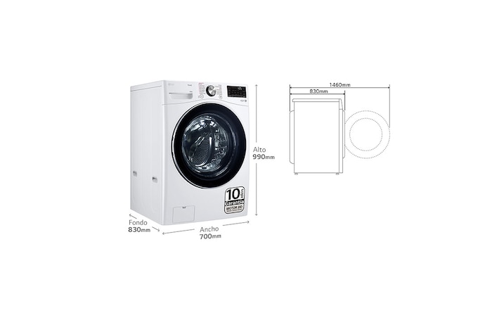 LG Lavadora inteligente AI Direct Drive. TurboWash 360º, 20kg , 1000rpm B, Blanca, Serie XXL, F0P3CYV2W.OBSEXC