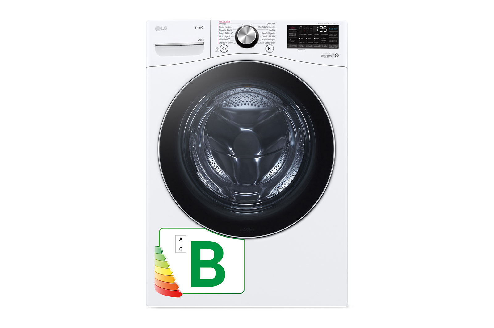 LG Lavadora inteligente AI Direct Drive. TurboWash 360º, 20kg , 1000rpm B, Blanca, Serie XXL, F0P3CYV2W.OBSEXC