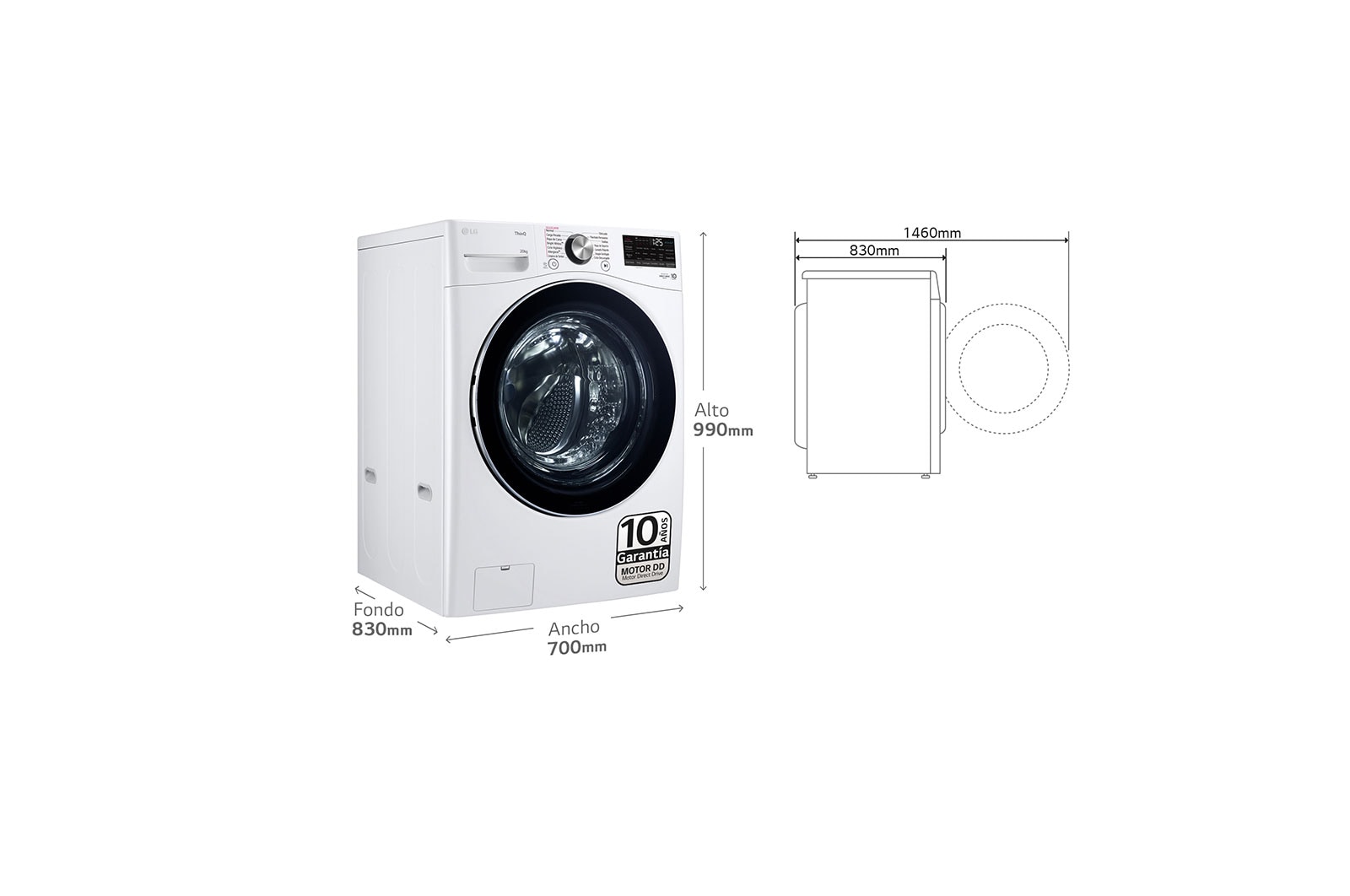 LG Lavadora inteligente AI Direct Drive. TurboWash 360º, 20kg , 1000rpm B, Blanca, Serie XXL, F0P3CYV2W.OBSEXC