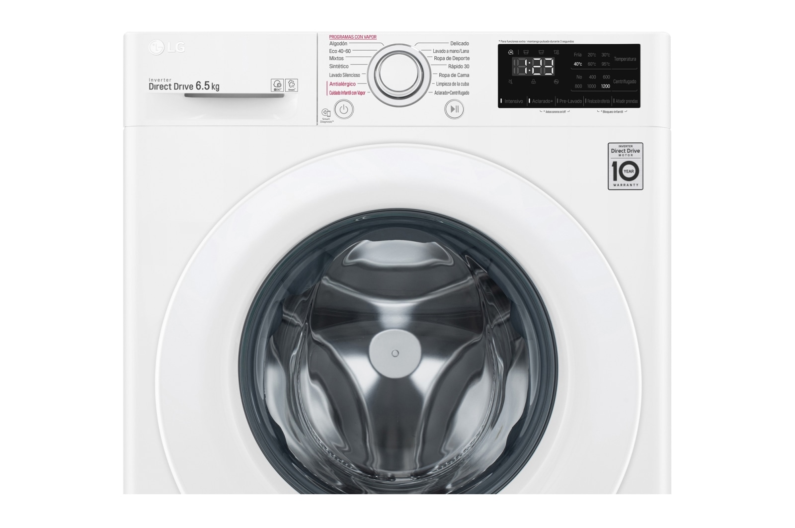LG Lavadora inteligente AI Direct Drive 6,5kg, 1200rpm, Clasificación E, Blanca, Serie 200, F2WN2S65S3W