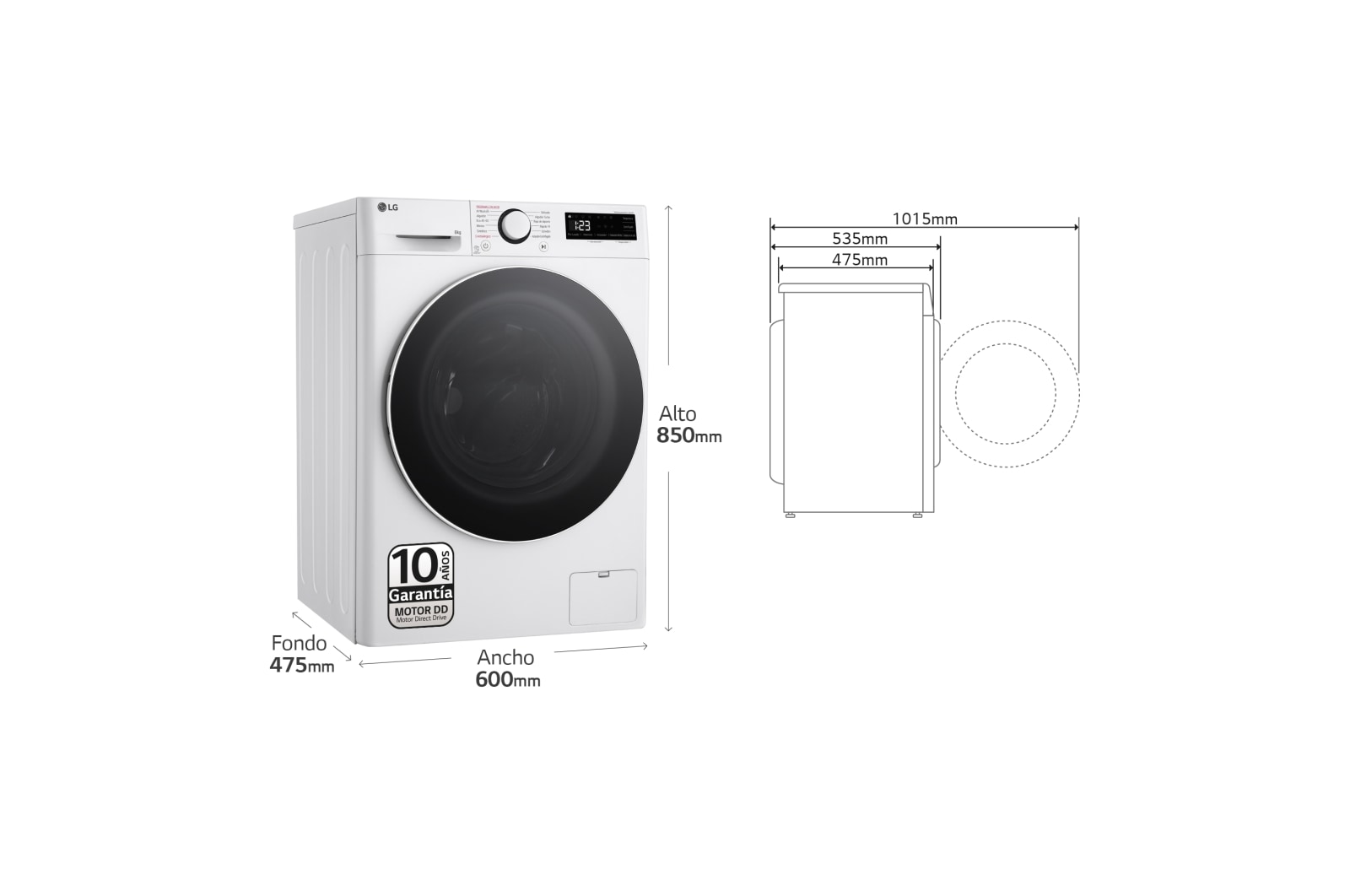 LG Outlet Lavadora inteligente AI Direct Drive, Vapor, 8kg , 1200rpm Un 10% más eficiente que A, Serie fondo especial 500, F2WR5S08A0W.OUTLET
