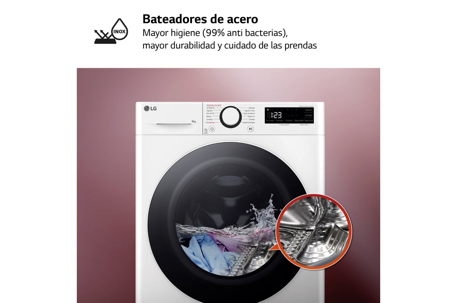 LG Outlet Lavadora inteligente AI Direct Drive, Vapor, 8kg , 1200rpm Un 10% más eficiente que A, Serie fondo especial 500, F2WR5S08A0W.OUTLET