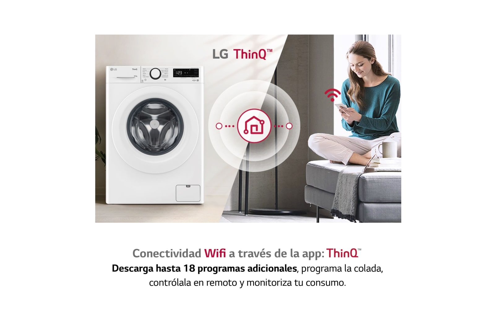 LG Lavadora inteligente AI Direct Drive TM, 8,5kg, 1200 Clasificación A, Blanca, Serie 305, F2WV3058N3W