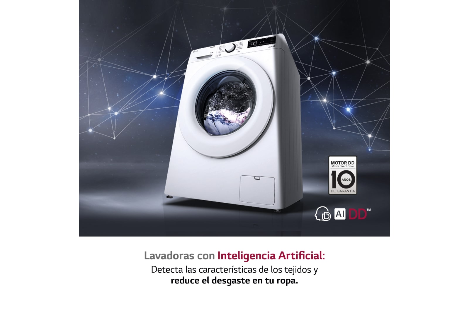 LG Lavadora inteligente AI Direct Drive<sup>TM</sup> con Vapor, 8,5kg, 1200 Clasificación A, Blanca, Serie 305, F2WV3058S3W