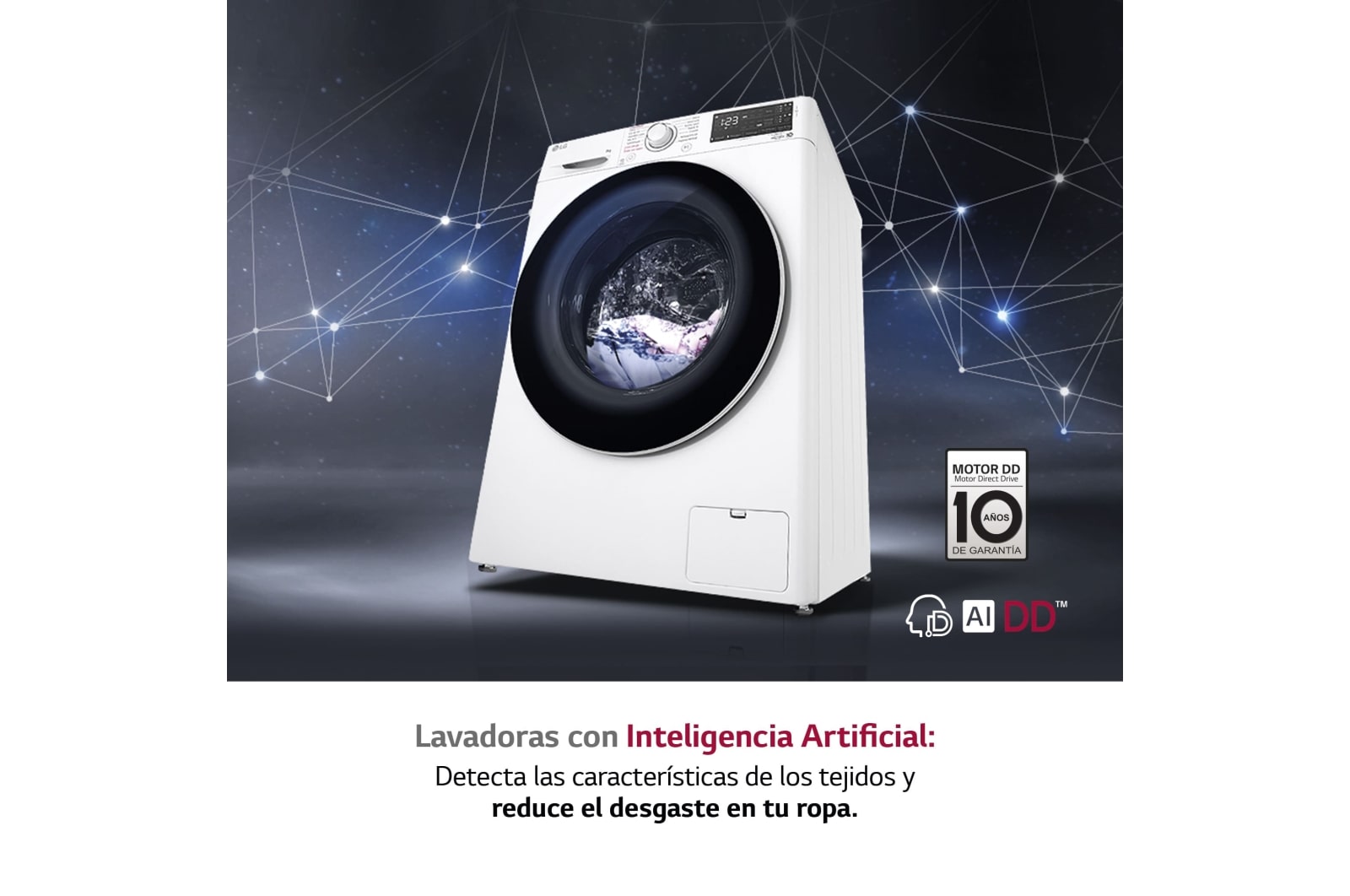LG Lavadora AI Direct Drive con Vapor 8,5kg, 1200 Clasificación A, Blanca, Serie 305- Fondo especial, F2WV3058S6W