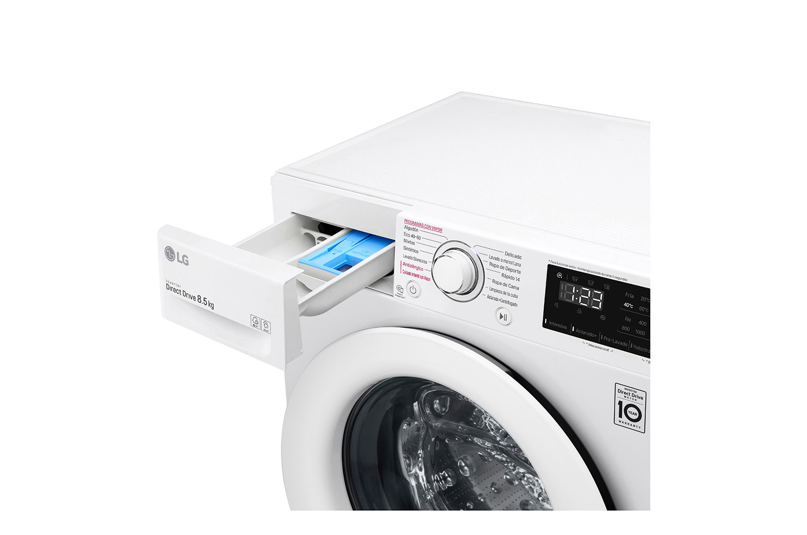 LG Lavadora inteligente AI Direct Drive 8,5kg, 1200rpm, Clasificación C, Blanca, Serie 300, F2WV3S85S3W
