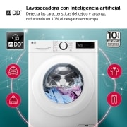 LG Outlet Lavasecadora inteligente AI Direct Drive TM, Vapor 9/6kg, 1400rpm, Un 10% más eficiente que A(lavado) /D(secado) Blanca, Serie 500, F4DR5009A3W.OUTLET