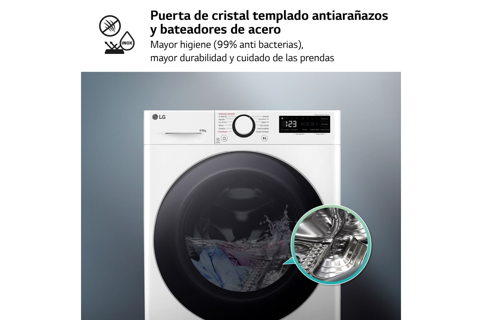 LG Outlet Lavasecadora inteligente AI Direct Drive TM, Turbowash 360º, 9/6kg, 1400rpm, Un 10% más eficiente que A(lavado) / D(secado) Blanca, Serie 600, F4DR6009A1W.OUTLET