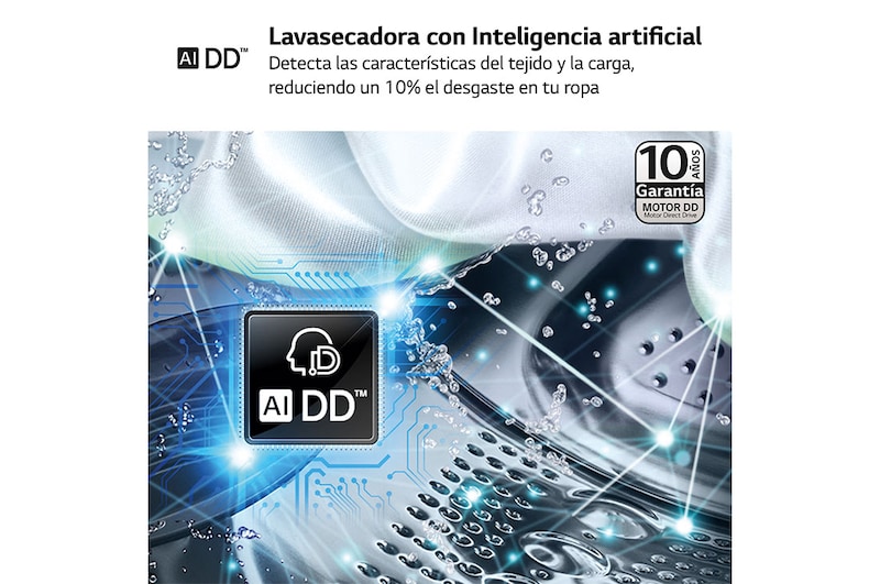 LG Lavasecadora inteligente AI Direct Drive<sup>TM</sup>, Turbowash 360º, 9/6kg, 1400rpm, Un 10% más eficiente que  A(lavado) / D(secado) Negro medio, Serie 600, F4DR6009AGM