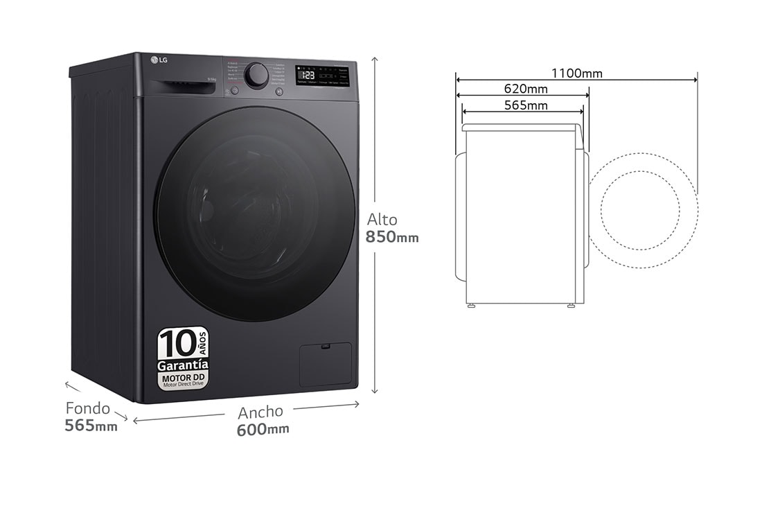 LG Lavasecadora inteligente AI Direct Drive<sup>TM</sup>, Turbowash 360º, 9/6kg, 1400rpm, Un 10% más eficiente que  A(lavado) / D(secado) Negro medio, Serie 600, F4DR6009AGM