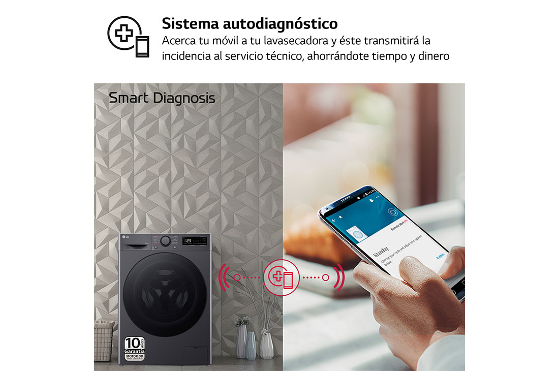 LG Lavasecadora inteligente AI Direct Drive<sup>TM</sup>, Turbowash 360º, 9/6kg, 1400rpm, Un 10% más eficiente que  A(lavado) / D(secado) Negro medio, Serie 600, F4DR6009AGM