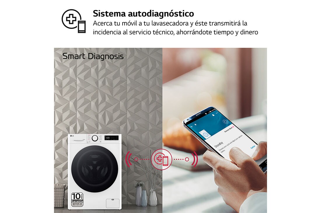 LG Lavasecadora inteligente AI Direct Drive TM, Turbowash 360º, 10/6kg, 1400rpm, Un 10% más eficiente que  A(lavado) /D(secado) Blanca, Serie 600, F4DR6010A0W
