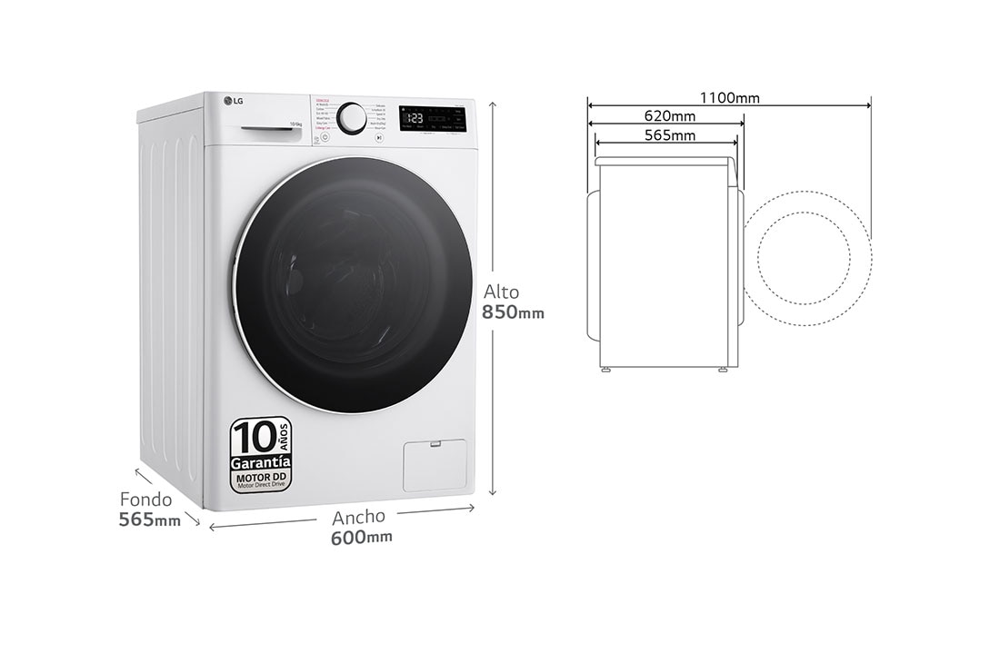 LG Lavasecadora inteligente AI Direct Drive TM, Turbowash 360º, 10/6kg, 1400rpm, Un 10% más eficiente que  A(lavado) /D(secado) Blanca, Serie 600, F4DR6010A0W