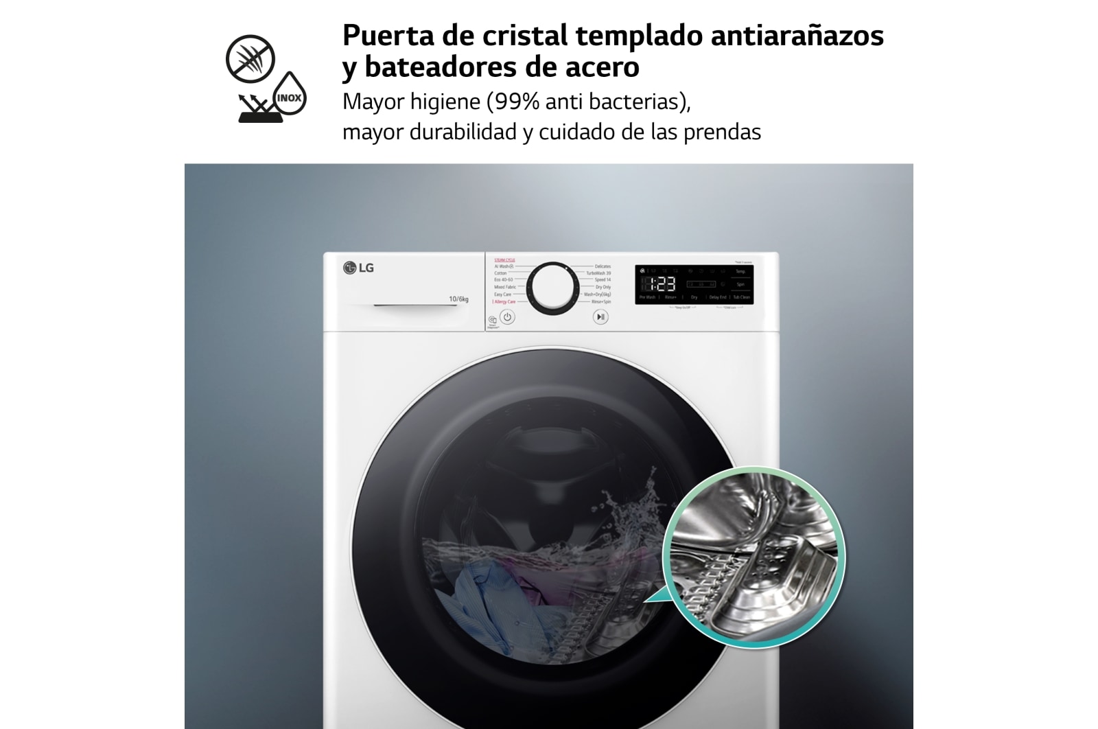 LG Outlet Lavasecadora inteligente AI Direct Drive TM, Turbowash 360º, 10/6kg, 1400rpm, Un 10% más eficiente que A(lavado) /D(secado) Blanca, Serie 600, F4DR6010A0W.OUTLET