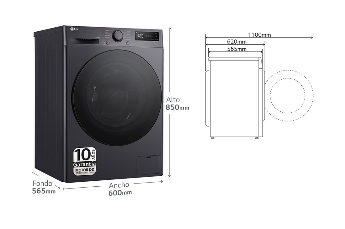 LG Lavasecadora inteligente AI Direct Drive TM, Turbowash 360º, 10/6kg, 1400rpm, Un 10% más eficiente que  A(lavado) / D(secado) Negro medio, Serie 600, F4DR6010AGM