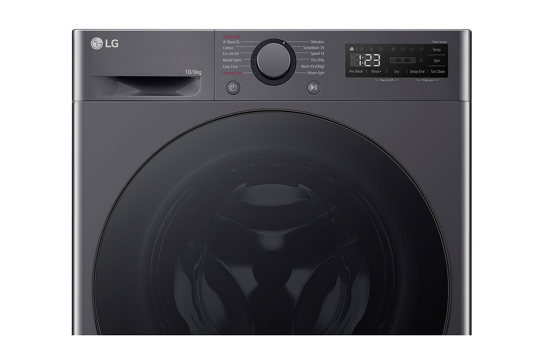 LG Lavasecadora inteligente AI Direct Drive TM, Turbowash 360º, 10/6kg, 1400rpm, Un 10% más eficiente que  A(lavado) / D(secado) Negro medio, Serie 600, F4DR6010AGM