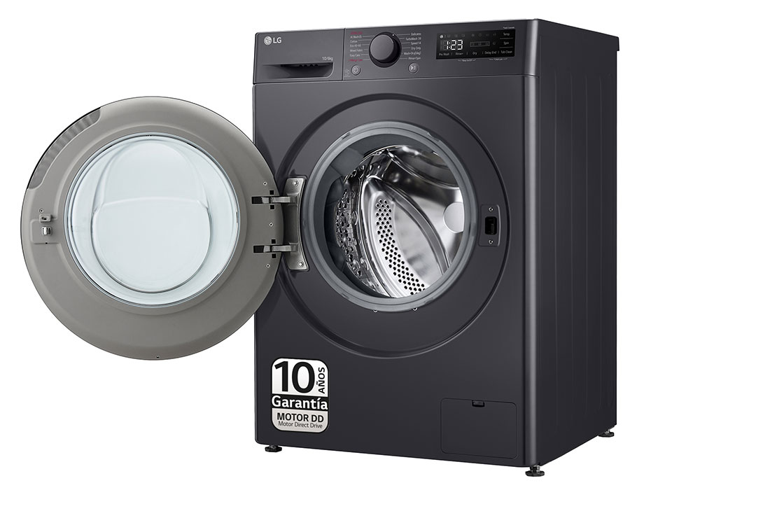LG Lavasecadora inteligente AI Direct Drive TM, Turbowash 360º, 10/6kg, 1400rpm, Un 10% más eficiente que  A(lavado) / D(secado) Negro medio, Serie 600, F4DR6010AGM