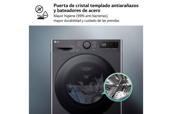 LG Lavasecadora inteligente AI Direct Drive TM, Turbowash 360º, 10/6kg, 1400rpm, Un 10% más eficiente que  A(lavado) / D(secado) Negro medio, Serie 600, F4DR6010AGM
