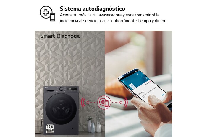 LG Lavasecadora inteligente AI Direct Drive TM, Turbowash 360º, 10/6kg, 1400rpm, Un 10% más eficiente que  A(lavado) / D(secado) Negro medio, Serie 600, F4DR6010AGM