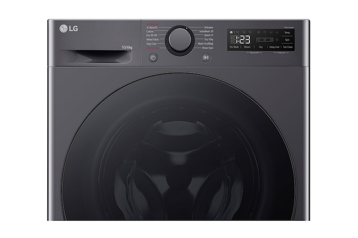 LG Lavasecadora inteligente AI Direct Drive TM, Turbowash 360º, 10/6kg, 1400rpm, Un 10% más eficiente que  A(lavado) / D(secado) Negro medio, Serie 600, F4DR6010AGM