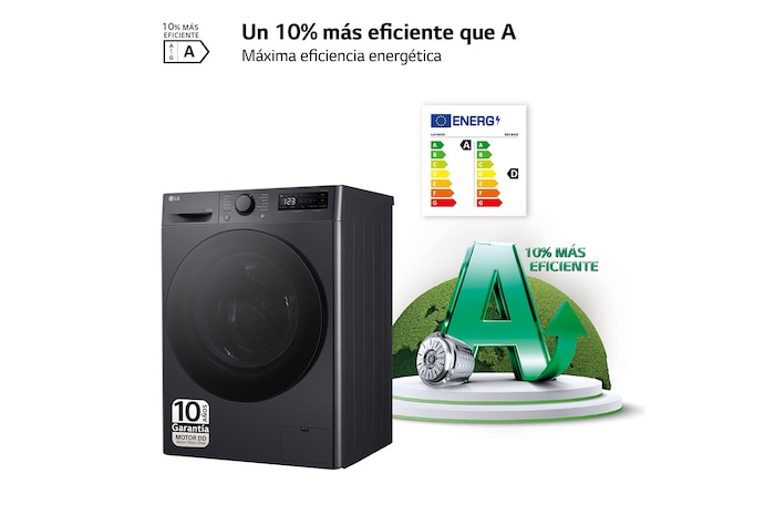 LG Lavasecadora inteligente AI Direct Drive TM, Turbowash 360º, 10/6kg, 1400rpm, Un 10% más eficiente que  A(lavado) / D(secado) Negro medio, Serie 600, F4DR6010AGM