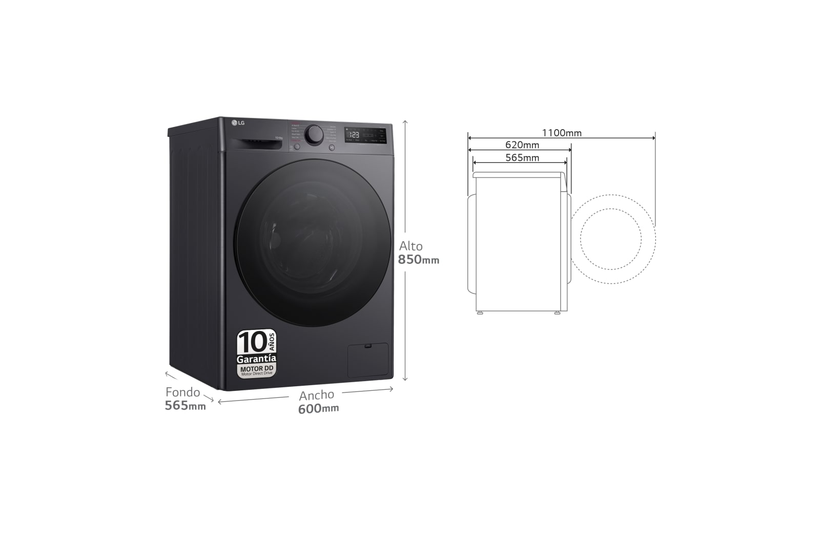 LG Outlet Lavasecadora inteligente AI Direct Drive TM, Turbowash 360º, 10/6kg, 1400rpm, Un 10% más eficiente que A(lavado) / D(secado),Negro medio Serie 600, F4DR6010AGM.OUTLET
