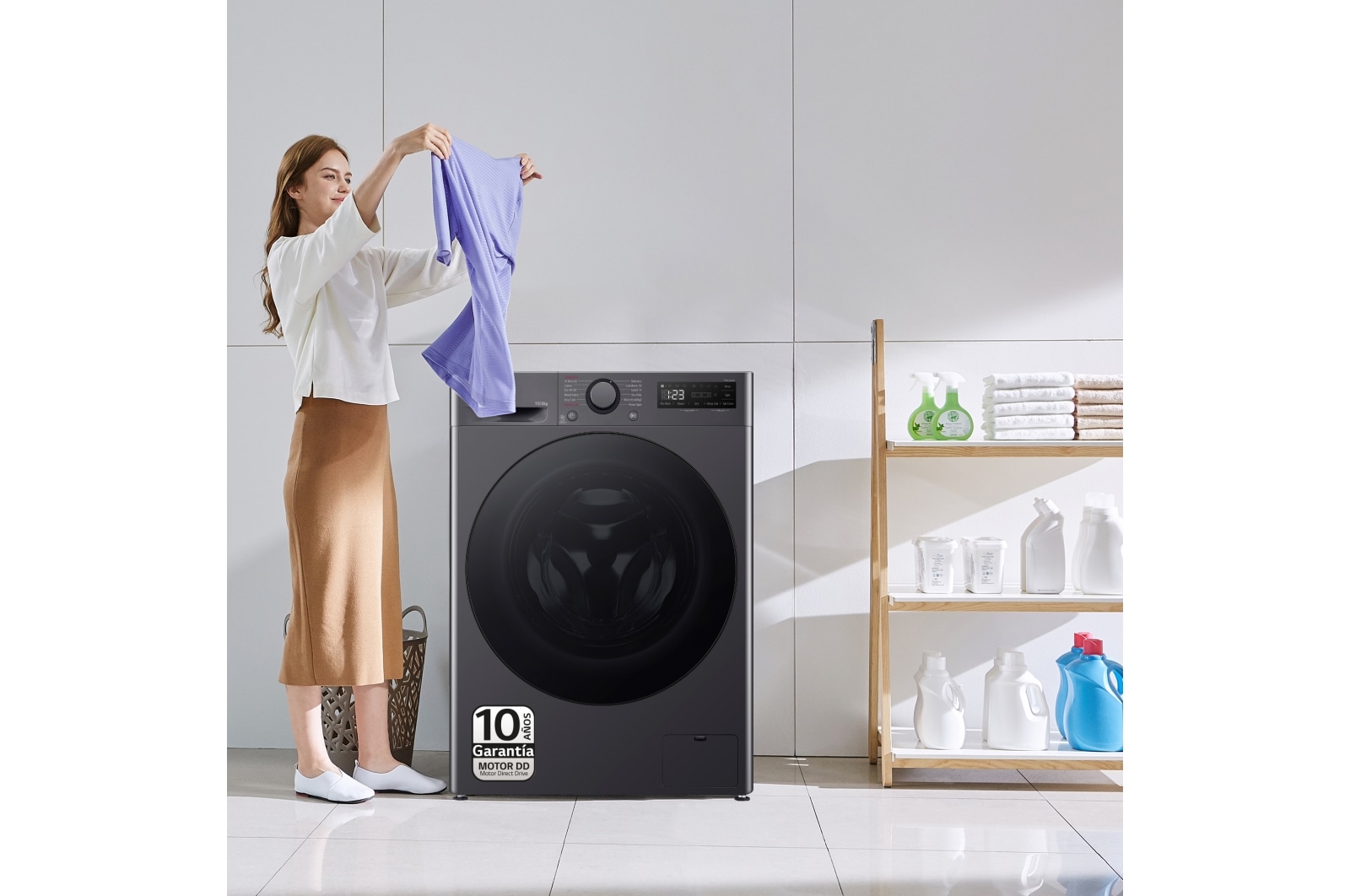 LG Outlet Lavasecadora inteligente AI Direct Drive TM, Turbowash 360º, 10/6kg, 1400rpm, Un 10% más eficiente que A(lavado) / D(secado),Negro medio Serie 600, F4DR6010AGM.OUTLET