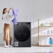 LG Outlet Lavasecadora inteligente AI Direct Drive TM, Turbowash 360º, 10/6kg, 1400rpm, Un 10% más eficiente que A(lavado) / D(secado),Negro medio Serie 600, F4DR6010AGM.OUTLET